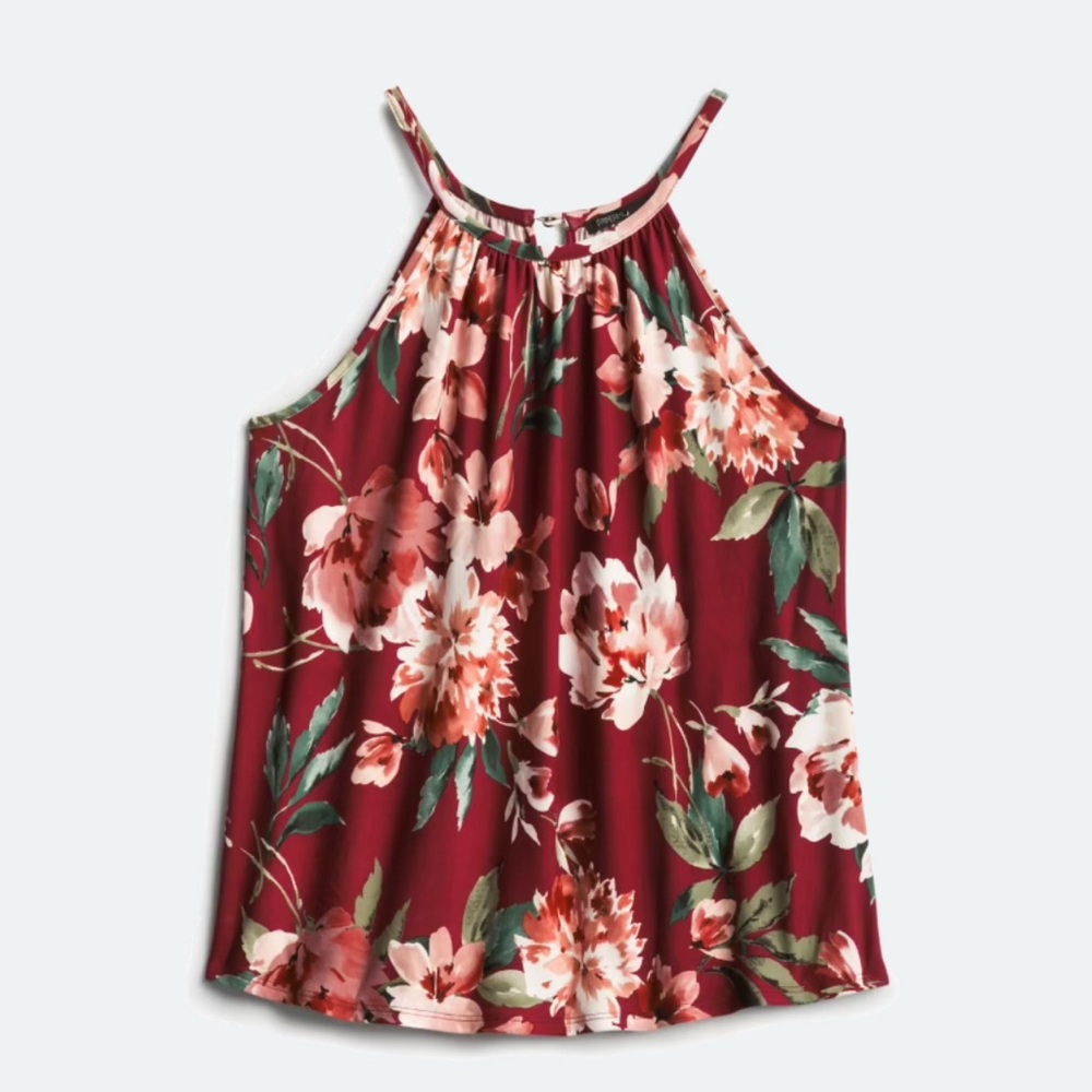 Floral Halter Neck Top - Burgundy